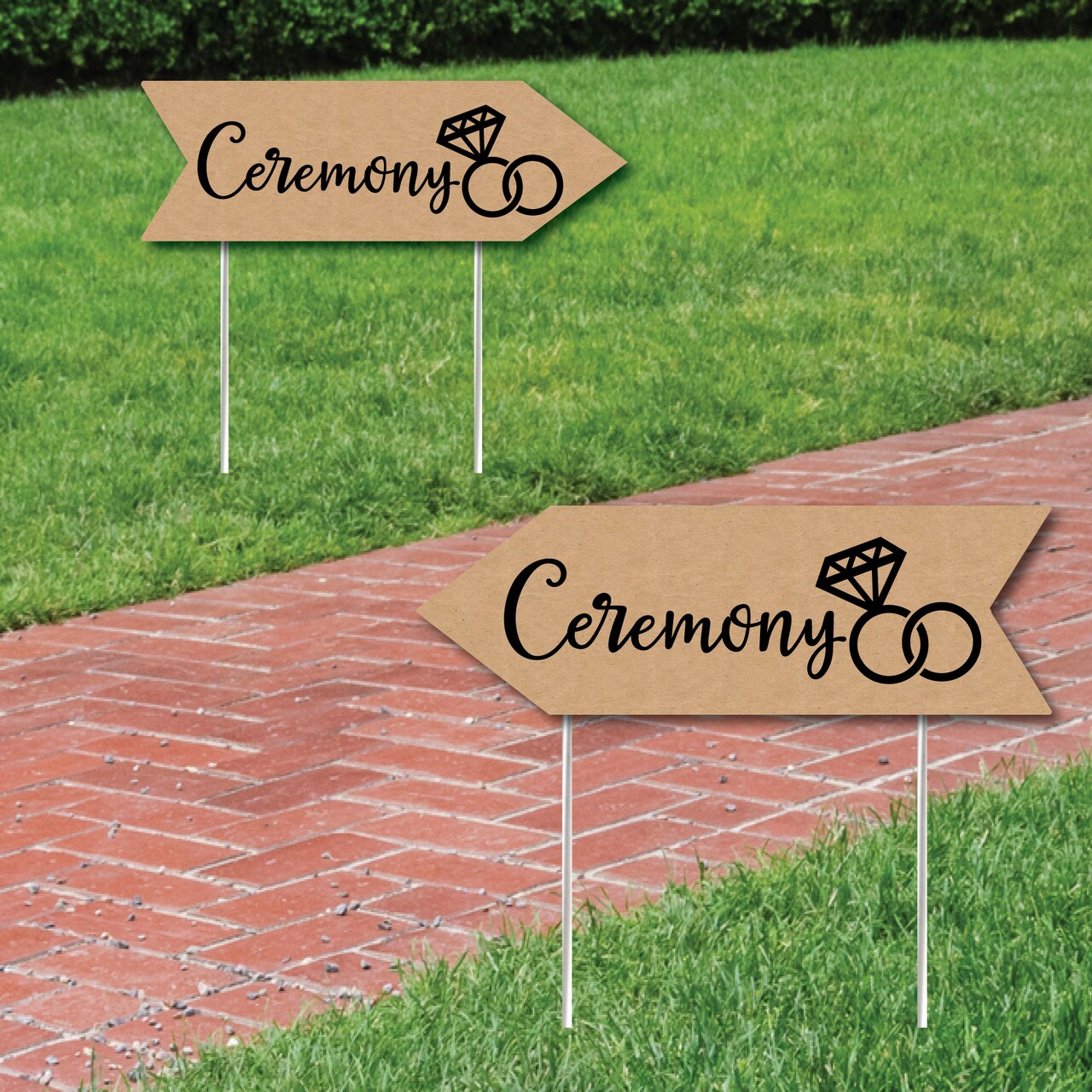 Big Dot of Happiness Rustic Wedding Ceremony Signs - Wedding Sign Arrow - Double Sided Directional Yard Signs - Set of 2 Ceremony Signs